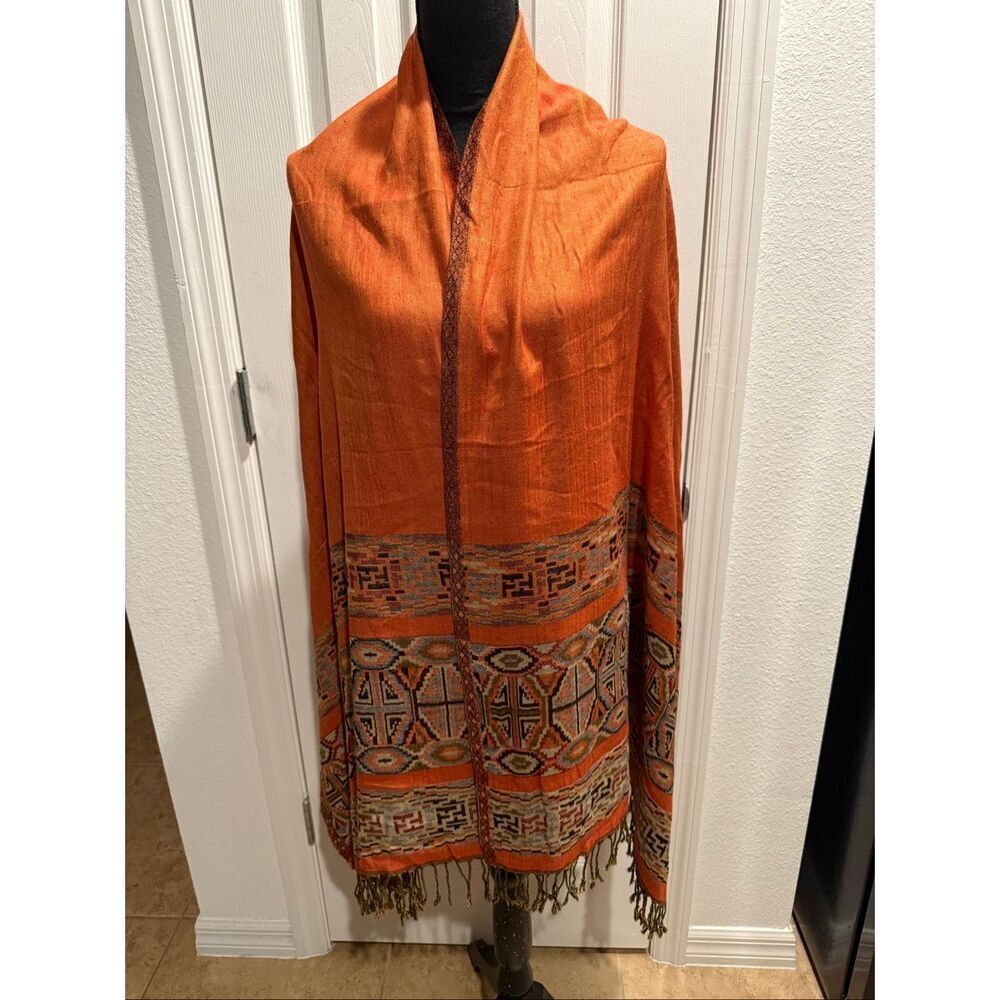 Women’s Orange Shawl Wrap Scarf  Soft Stole Large 27”x77” See Notes